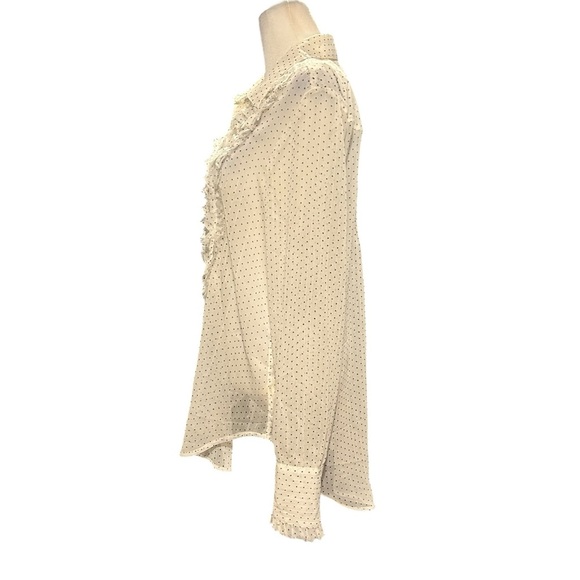 FREE PEOPLE Free People Sheer Ruffled Polka Dot Top Blouse High Low Hem EC Sz M - Picture 6 of 12